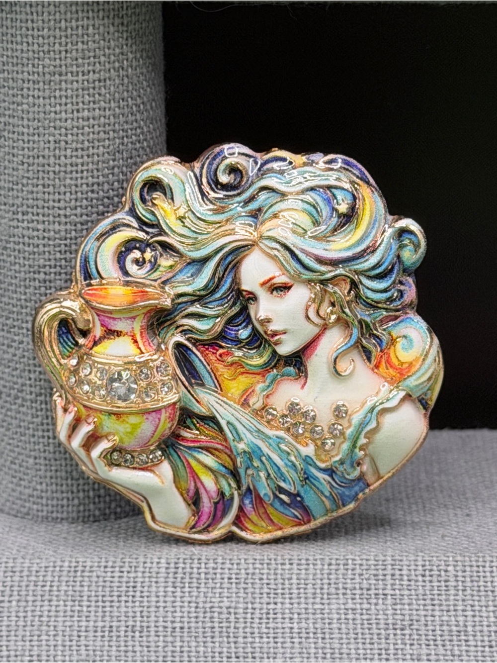Aquarius Rhinestone & Enamel Brooch
